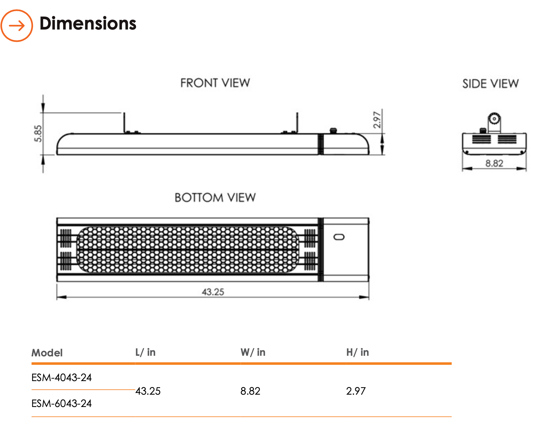 ESM-4043-24 - 43" 240v/208v 6,000W eSchwank Ghost Series Electric Infrared Heater, Black, Single Phase, 25 Amps