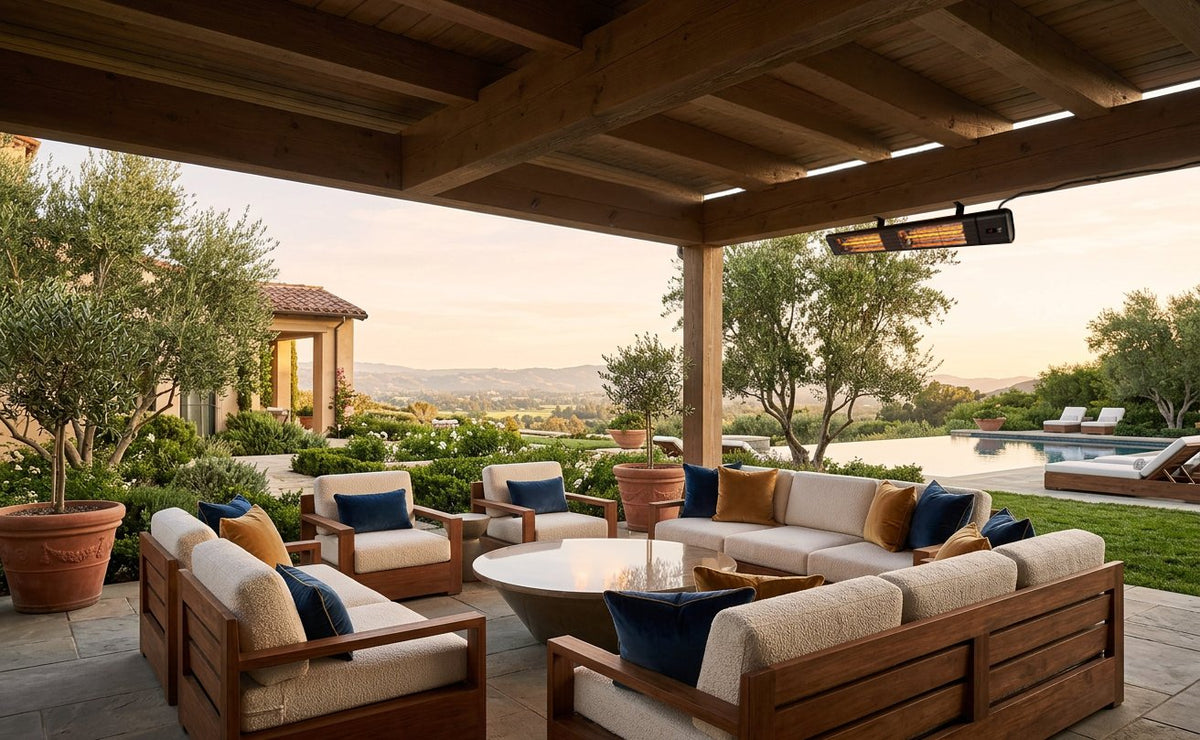 mWAVE electric infrared heater on a luxury residential terrace