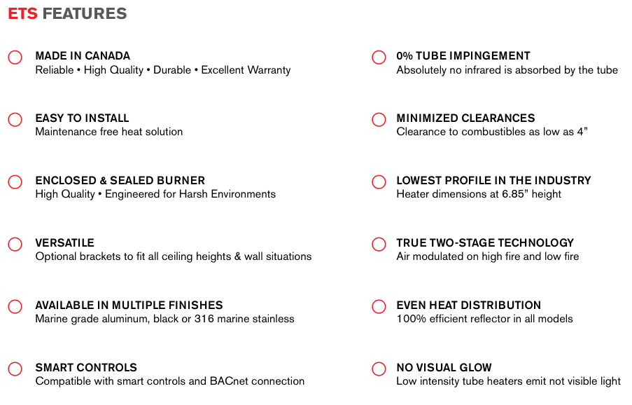 ETS60 - 12' evenTUBE Slimline, by IR Energy, Overhead Outdoor Heater, 58,000 btu, NG or LPG