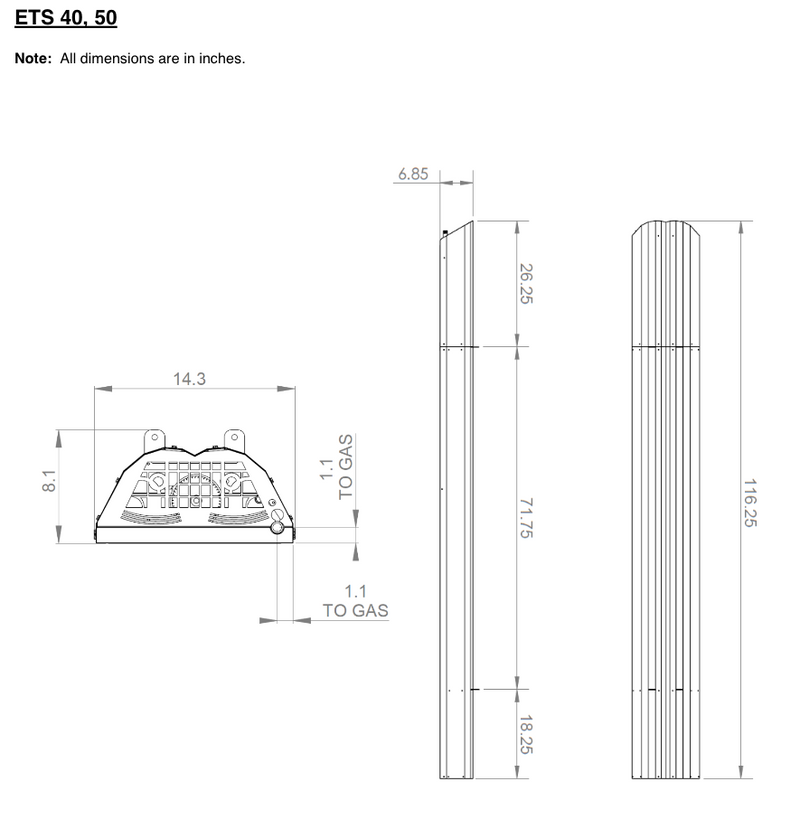 ETS40 - 9' evenTUBE Slimline, by IR Energy, Overhead Outdoor Heater, 38,500 btu, NG or LPG