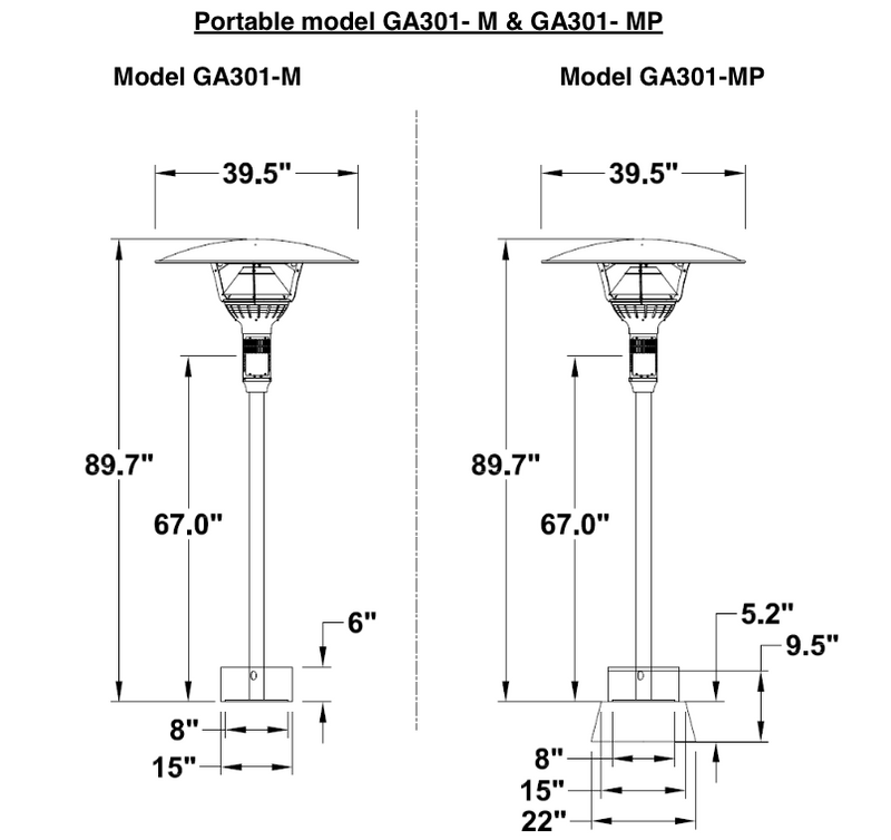 GA301MP - IR Energy evenGLO, 53,000 btu, NG or LPG Gas Patio Heater, Portable, Easy Connect