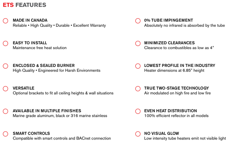 ETS100 - 17' evenTUBE Slimline, by IR Energy, Overhead Outdoor Heater, 100,000 btu, NG or LPG